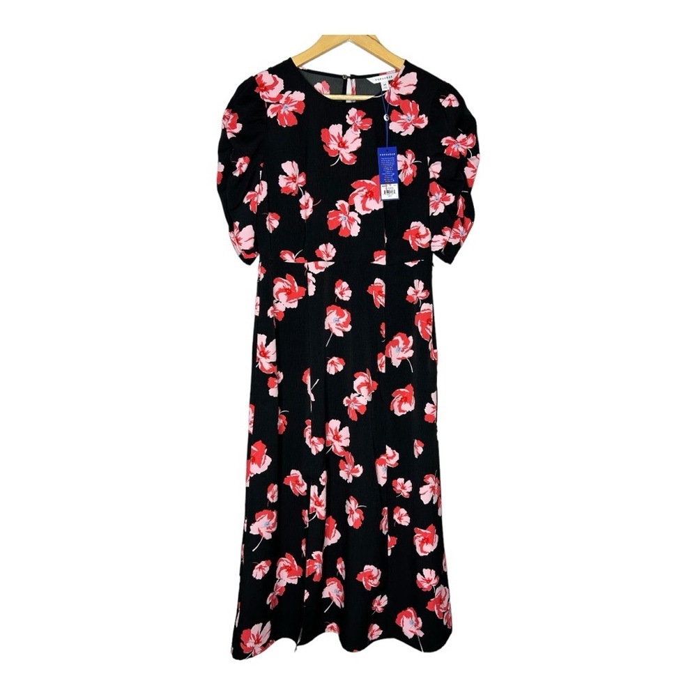 POPSUGAR Womens Floral Puff Short Sleeve Midi‎ Slit Dress Pink Medium NWT